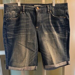 Vintage America Blue Denim Boho Bermuda Shorts Size 12/31